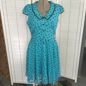 Turquoise Retro Bow Pin Up Dress Voodoo Vixen Med